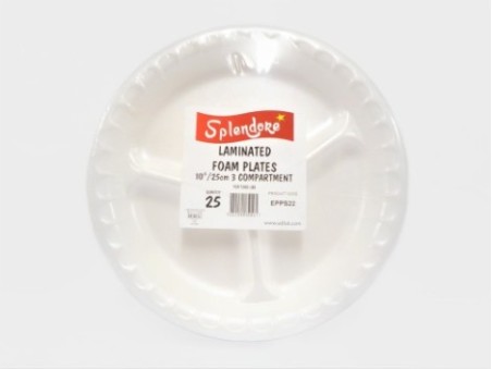 Splendore 25 Laminated 3 Compartment Foam Plates