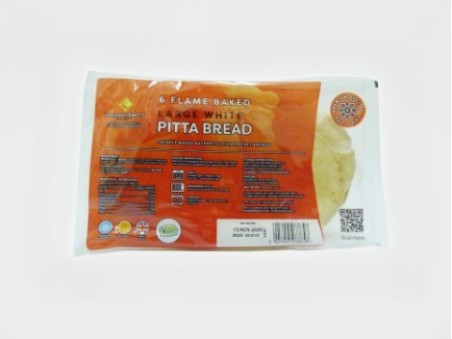 Leicester Bakery 6 Flame Baked Large White Pitta Bread (480g)