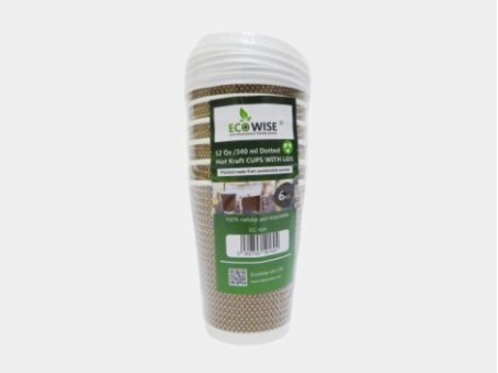 Ecowise 6 120oz-340ml Hot Kraft Cups with Lids